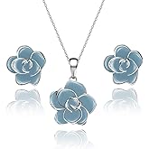 EVEVIC Rose Flower Necklace Earrings Set for Women 18K Gold Plated Hypoallergenic Jewelry Sets