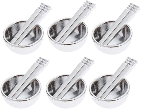 Amazon Diy ドールハウス ボウル 箸 ミニチュア 1 12 食器モデル キッチン用品 メタル 6ペア 家具 ホビー