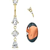 YOVORO 14G Surgical Steel Dangle Belly Button Ring for Women Teardrop Dangling Navel Ring Hypoallergenic Barbell CZ Belly Piercing Jewelry 6-16MM