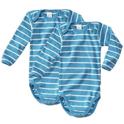 wellyou Baby und Kinder Doppelpack Babybody Langarm Jungen aus 100% Baumwolle, Body 2er Set in türkis-Weiss Größe 104-134