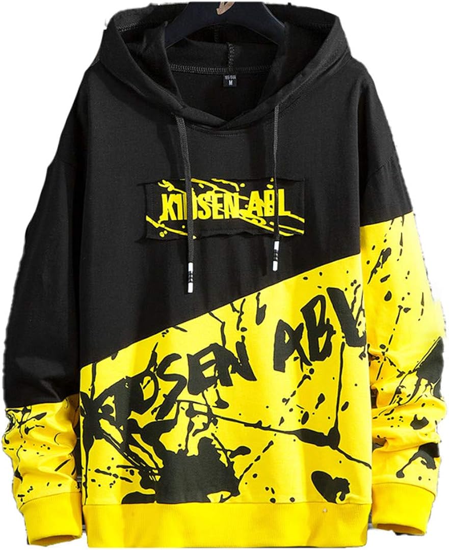 High Street Print Hoodie Men Patchwork Hoodies Hip Hop Hooded