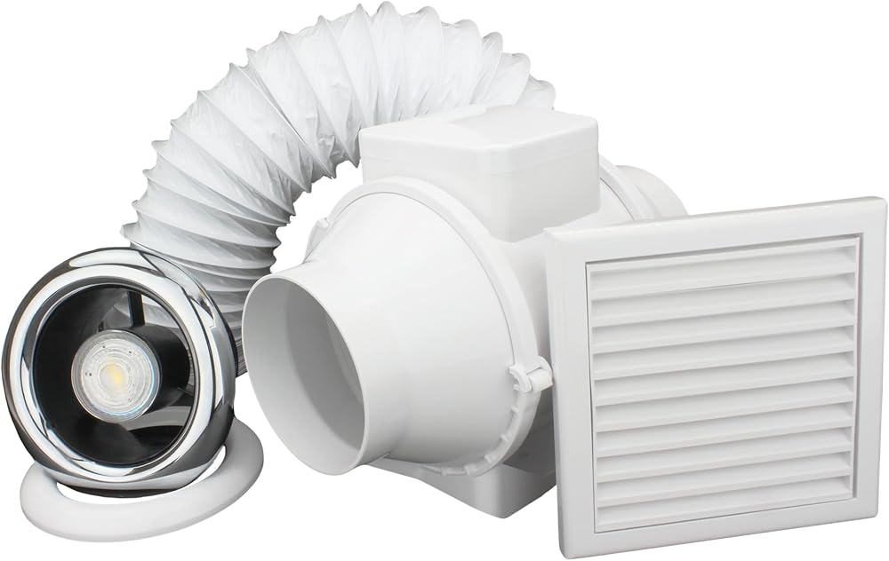 VENTS 100mm Inline Bathroom Fan Kit LED Light Timer 187 m3/hr 32dB IPX4 Ducting