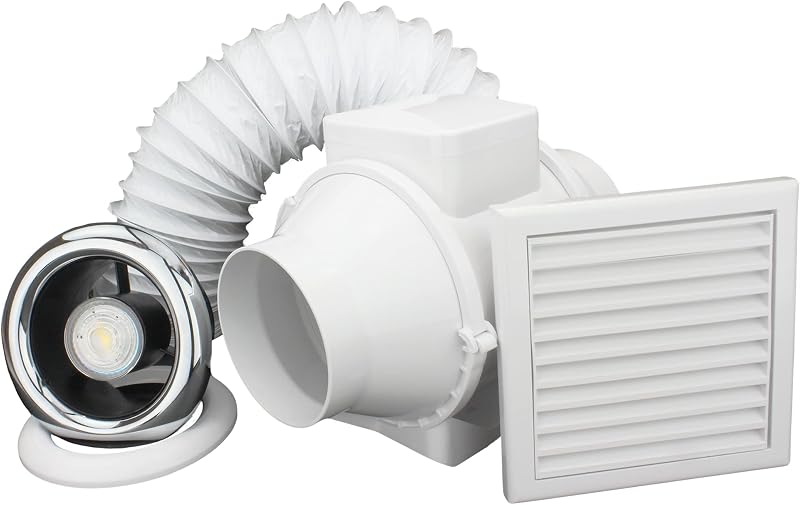 VENTS 100mm Inline Bathroom Fan Kit LED Light Timer 187 m3/hr 32dB IPX4 Ducting