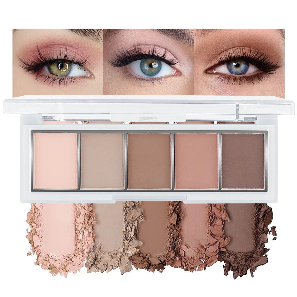 Photo 1 of 5 Colors Matte Nude Eyeshadow Makeup Palette, Nude Pink Brown Taupe Neutral Matte Smokey Cream Mini Eye Shadow Palette Makeup for Older Women Blue Green Eyes, Contour Make up Palettes sombras de ojos