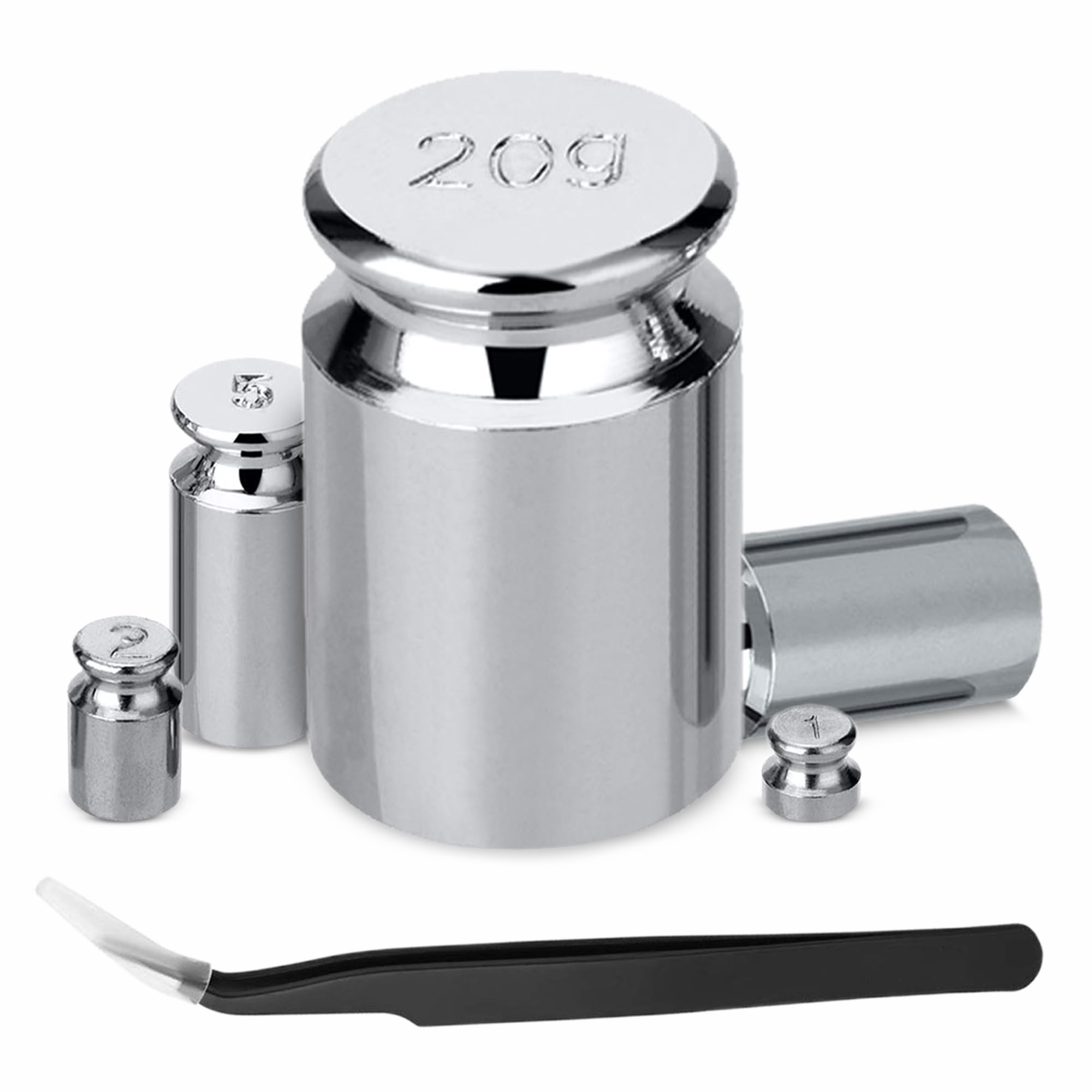 WedDecor 38g, 5-Pcs Calibration Weight Set with Stainless Steel Weights & Tweezer for Digital Scales, Pocket Scales, Jewelry, Kitchen, and Science Labs - Chrome Plated Precise Calibration Weight Set