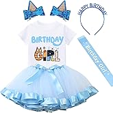 Hewtwerck Birthday Girls Outfit T-Shirt Tutu Skirt Sets with Blue Ears Hair Clips Headband and Satin Sash…