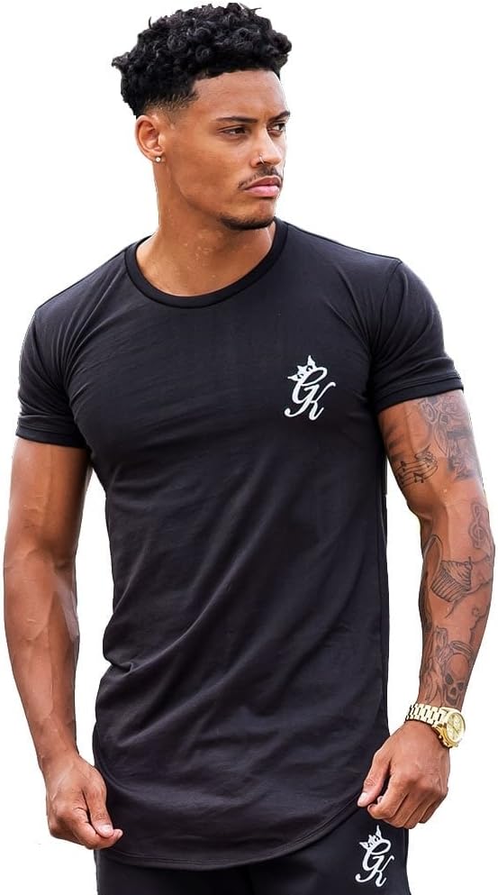 Gym King Long Fitted Line Half-Sleeve T-Shirt Medium Black