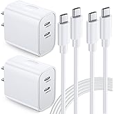 USB C Fast Charger for iPhone 17 16, Bangfun 20W Dual USB C Power Adapter Fast Wall Charger Plug with 2 Pack 6FT USB-C Cable