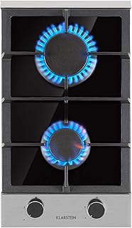Klarstein Alchemist - Gaskochfeld, autark, Einbau, Aluminium-Brenner, Erdgas/Butangas, Edelstahl, automatische Abschaltung, Topfträger aus Gusseisen, Glaskeramik, 2-flammig, schwarz