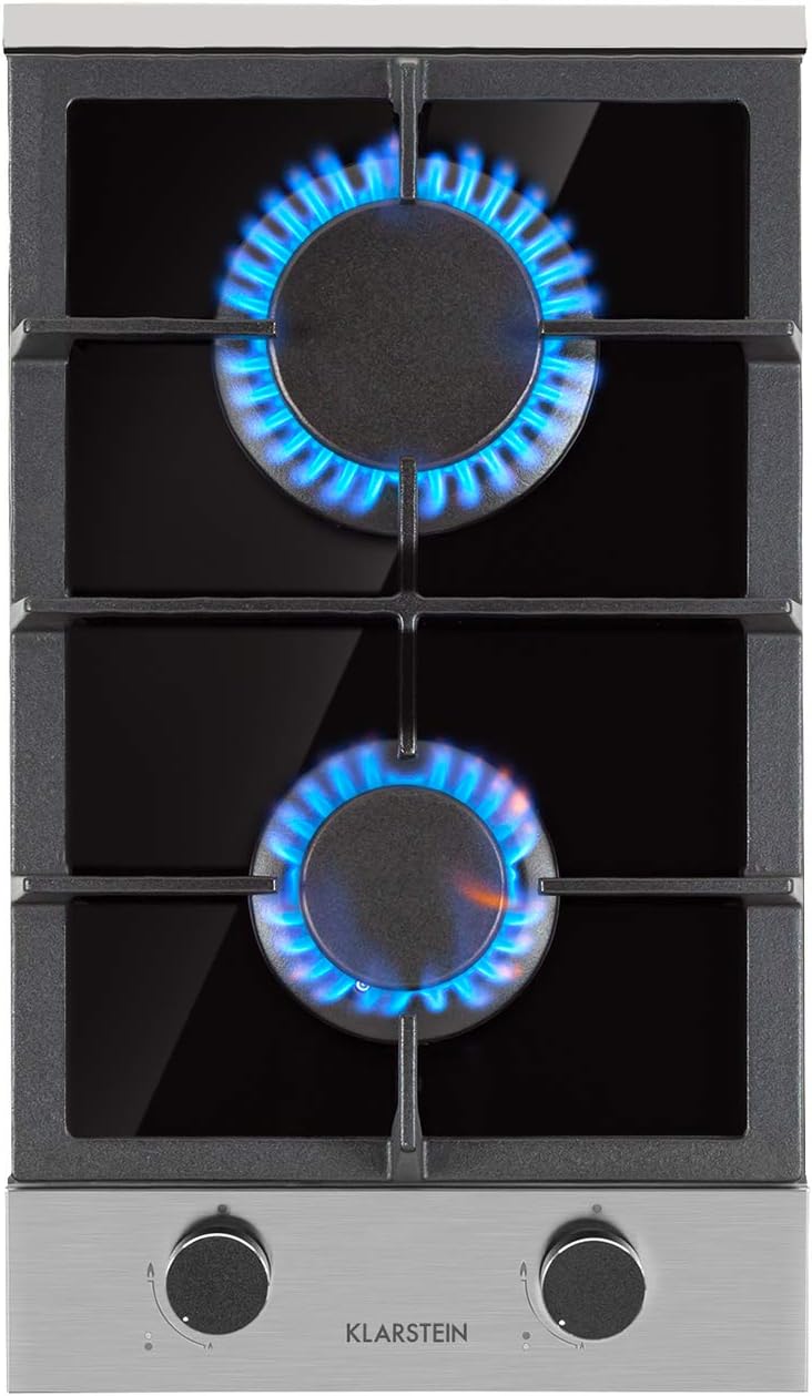 Klarstein Alchemist - Gaskochfeld, autark, Einbau, Aluminium-Brenner, Erdgas/Butangas, Edelstahl, automatische Abschaltung, Topfträger aus Gusseisen, Glaskeramik, 2-flammig, schwarz