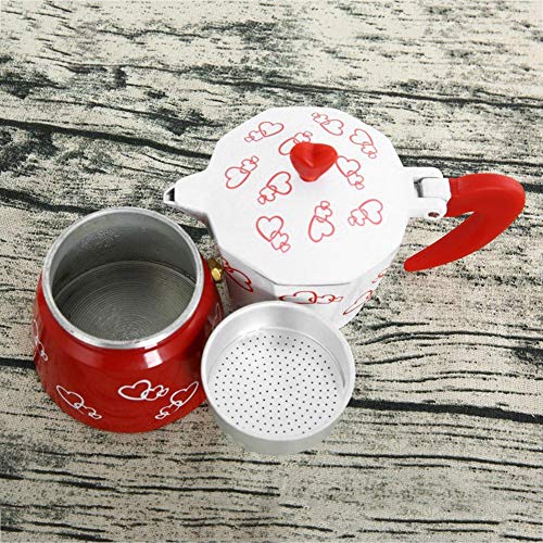Stovetop Espresso and Moka Pots,Alloet Red Heart Printed Coffee Maker Aluminum Alloy Espresso Mocha Italian Cappuccino Latte Milano Coffee Pot Kit for Gas or Electric Stove Top(300ml)