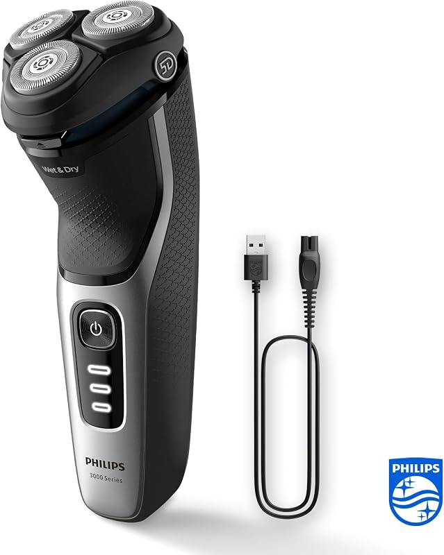 Rasierer Series 3000 – Elektrischer Nass- und Trockenrasierer für Herren in Schwarz, mit SkinProtect-Technologie, ausklappbarem Bartschneider und Reisetasche, kabellos (Modell S3241/12)