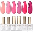 GAOY Pink Gel Nail Polish Set, 6 Colors Neon Light Bright Baby Pink Soak Off UV Light Cure Gel Polish Kit for Salon and Nail Art DIY at Home