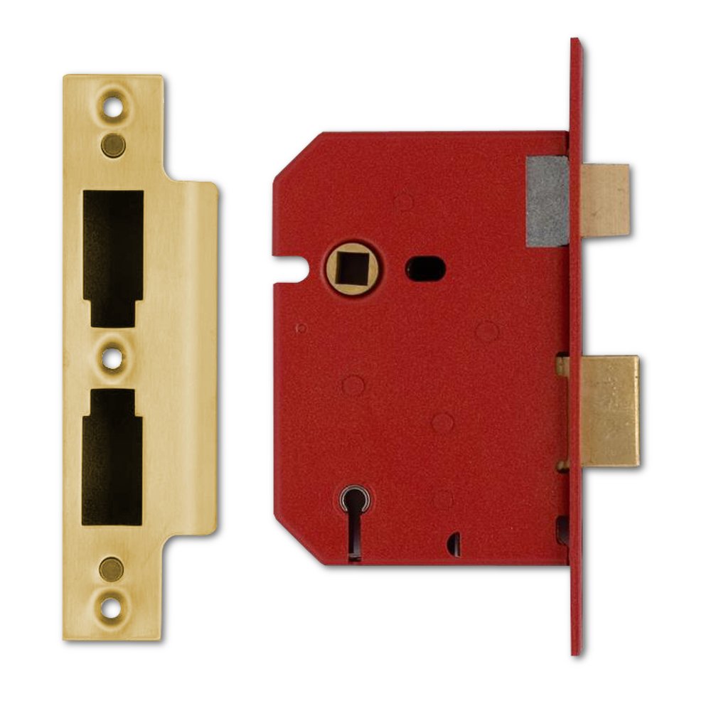 Union Locks 2201 5 Lever Mortice Sash Lock 77.5mm - Brass Finish (Visi Pack)