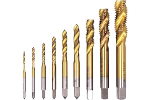 Wolfride 9pcs Titanium Spiral Flute Tap Set Metric Machine Tap Set M2 M2.5 M3 M4 M5 M6 M8 M10 M12