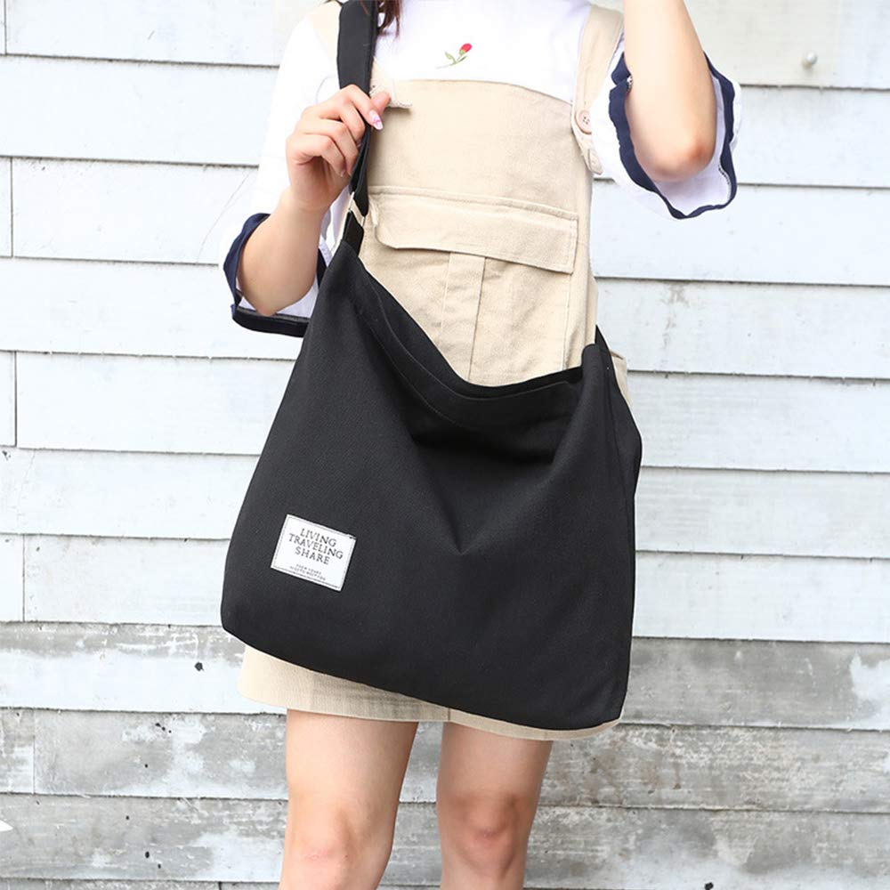 Black Women\'s Canvas Hobo Handbags Simple Casual Top Handle Tote Bag Crossbody Shoulder Bag Shopping Work Bag Crossbody Bags Women Canvas Tote Bag Canvas Messenger Bag Lightweight Crossbody Purse