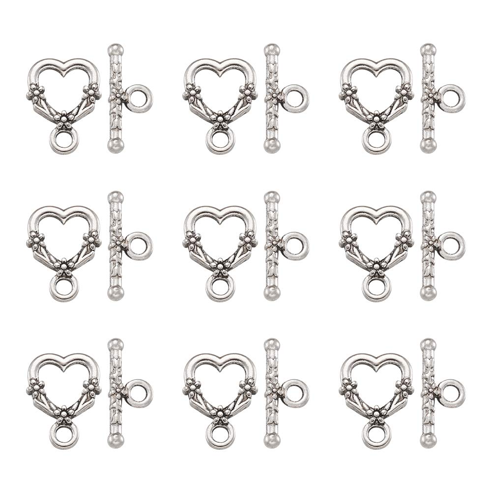 Craftdady 20 Sets Heart Toggle Clasps Tibetan Silver Toggles Jewellery Clasp Necklace Catch for Craft Bracelet Jewelry Making