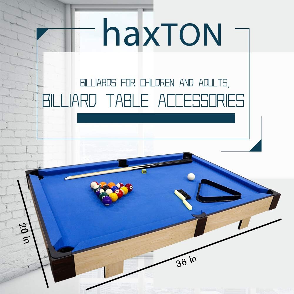 haxTON Tabletop Pool Table Set, Mini Pool Table, 36”x20”x3.14”, Travel-Size Billiard Tables, Game Table, Pool Games, Cues, and Rack, Balls : Sports & Outdoors