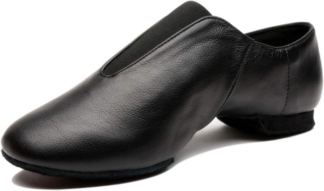 Unisex Leather Upper Jazz Ballet Dancing Shoes Slip-on for Girls and