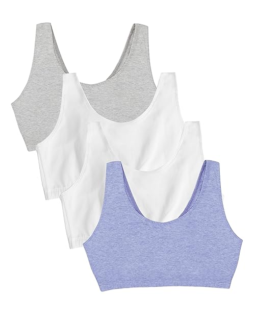 Fruit of the Loom Women's Built Up Tank Style Sports Bra, Heather Grey/WHT/WHT/Blue HTHR, 42