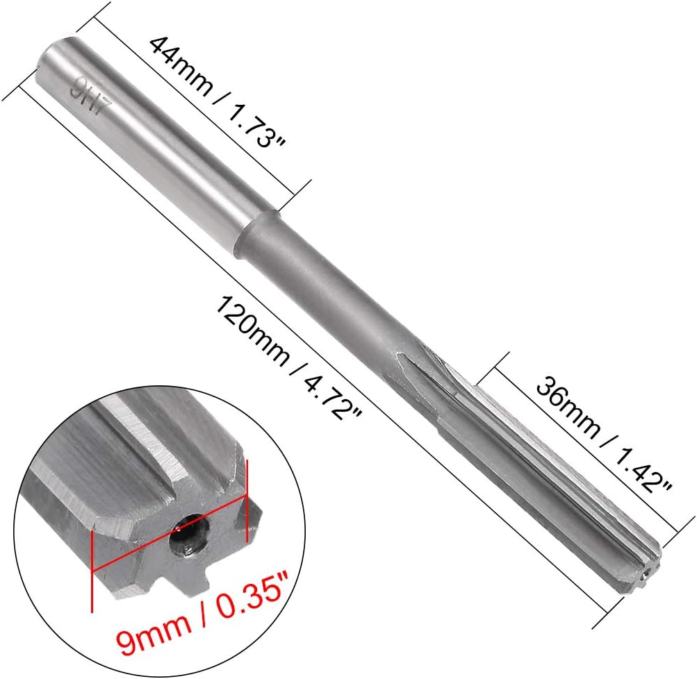 sourcing map Chucking Reamer 9mm, H7 HSS Lathe Machine Reamer 6 Straight Flutes, Round Shank Milling Cutting Tool - Image 3
