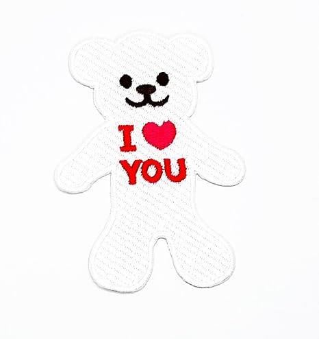 Cute Teddy Bear White I Love You Cartoon Kids Patch Hand