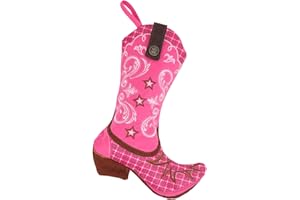 SERENCATCHER Cowgirl Stocking for Decorating, Western Cowgirl Boot Stockings Pink with Star for Christmas Stockings Wild West Last Rodeo Bachelorette Party Decorations Gifts Daily Use
