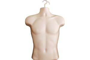 DisplayTown Male Mannequin Torso Hollow Back Body Stackable Dress Form with Hanging Hooks for Tshirt Display, Countertop, Cra