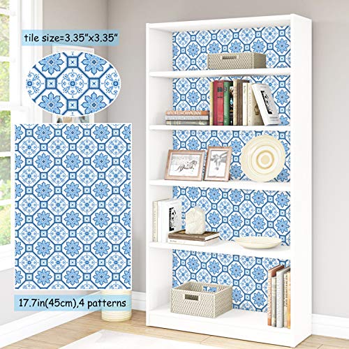 Blue and White Tile Contact Paper Self Adhesive 17.7”x118” Navy Flower Peel and Stick Wallpaper Removable Waterproof Paper for Kitchen Backsplash Bathroom Wall Shelf Drawer Liner Decor Vinyl Roll