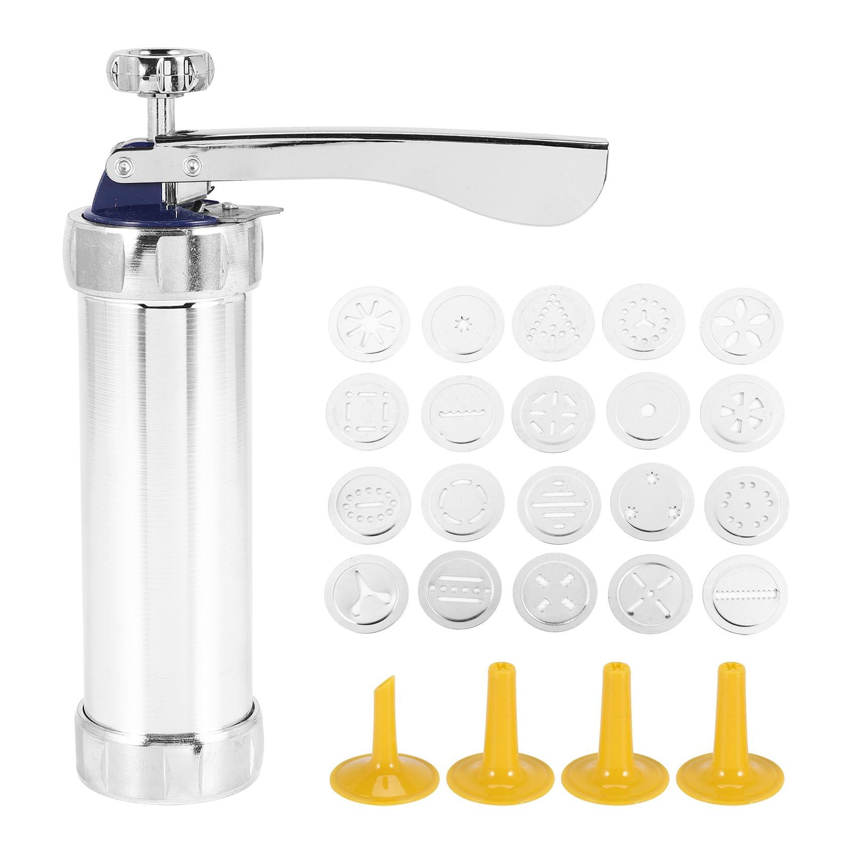 Fladhheg Cookie Press Stainless Steel Spritz Cookie Press,Icing Kit with 20 Cookie Mold Discs and 4 Piping Nozzle for DIY Biscuit