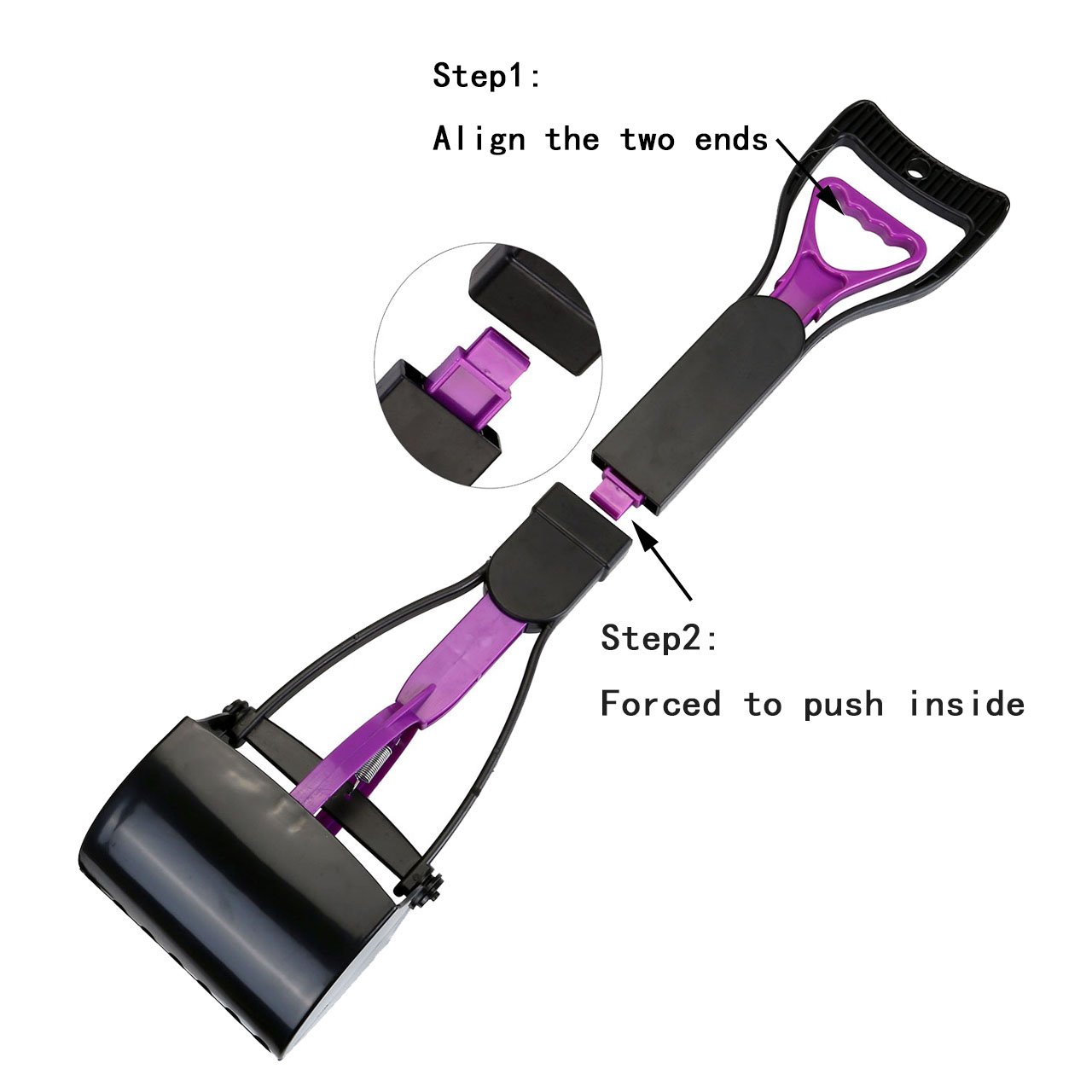 Mogoko Portable Jaw Clamp Poop Scooper Set with Poop Bag Holder and 40 Waste Bags for Outdoor Pet dog Puppy Cat Kitten (L, Black+Purple(Combo))