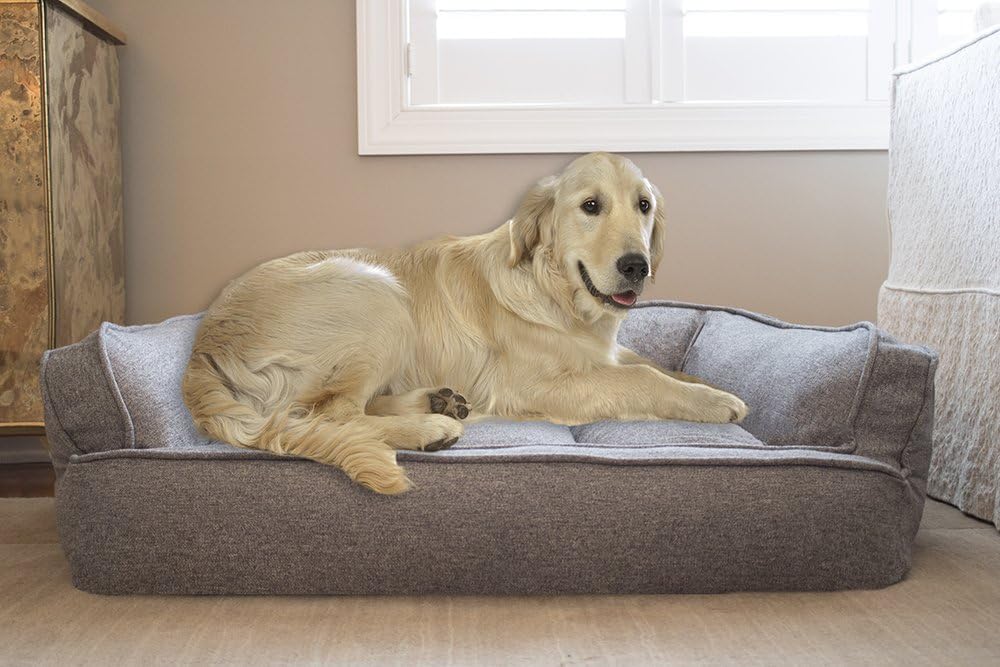 Arlee Memory Foam Pet Bed, Sofa Couch Style, Small/Medium, Comfortable Cuddler with Extra Support, Durable Fabric, and Premium Memory Foam for Dogs and Cats, Good for Living Room, Bedroom, Walnut Tan