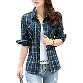 HamLen Women's Plaid Button Down Shirts Cotton Casual Long Sleeve Flannel Shirt Tops with Pocket