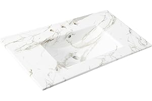 JONATHAN Y SNK1003C Ancillary 3-Hole 36 in. W x 18.25 in. D Classic Contemporary Rectangular Ceramic Single Sink Basin Vanity Top, White Marble Effect