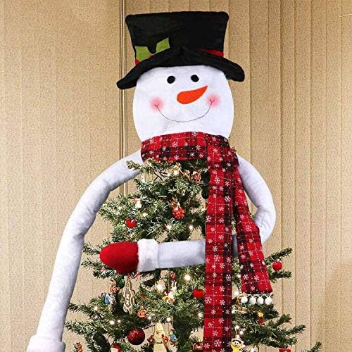 Dangslxm Christmas Tree Topper, Large Snowman Reindeer Top Hugger Santa Head with Plaid Scarf, Xmas Winter Wonderland Party Decoration Ornaments