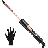 3/8 Inch Small Barrel Curling Iron Wand for Short, Medium &amp; Long Hair | Ceramic Curl Wand for Tight &amp; Defined Spiral Curls, Clamp-Free, Adjustable Temperature, Dual Voltage, 60-Min Auto Shut-Off