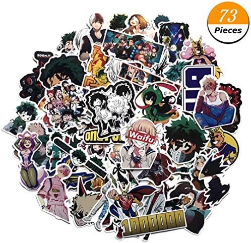 pinruitai Unusual My Hero Academia Anime Cartoon Laptop Stickers Waterproof Decal Bumper No-Duplicate Skateboard Pad MacBook Car Snowboard Bicycle Luggage Decor in fine Style(73PCS)