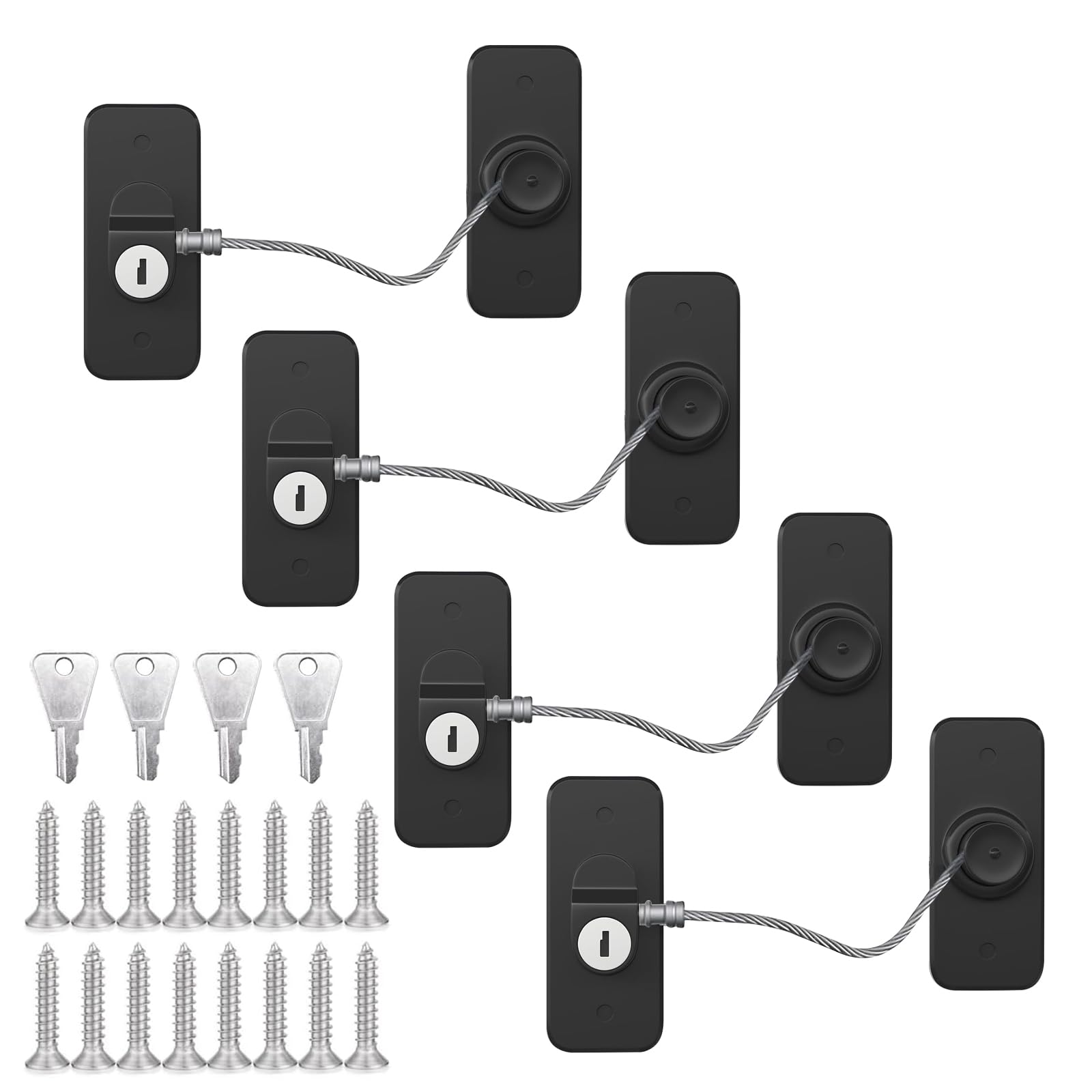 HIYAA Window Locks for UPVC Windows, 4 Packs Window Safety Locks No Drilling Window Restrictor for UPVC, Window Locks Child Safety with Key, Pet Child Locks Refrigerator Lock for Childproof