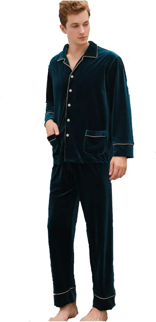 SWOMOG Damen Satin Schlafanzug Set - 2-teiliger Pyjama Langarm Mit Knopfleiste