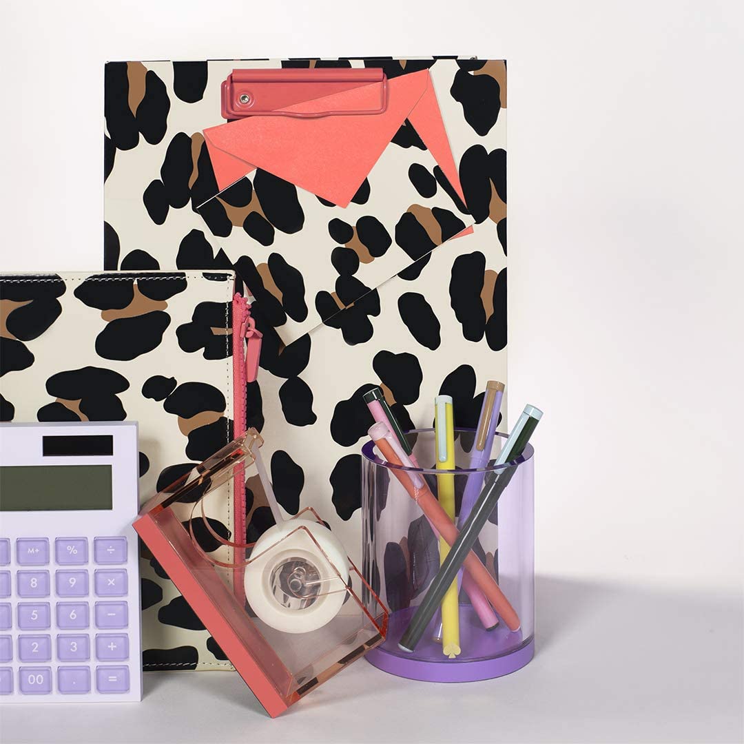 Kate Spade New York Leopard Print A4 Clipboard Folio with Low Profile Clip, Professional Padfolio Includes Lined Notepad, Pen Loop, and Pocket, Forest Feline