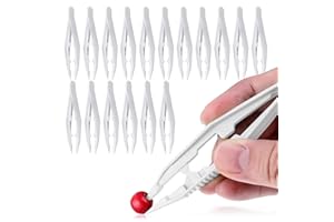 GENIE CRAFTS Plastic Bead Tweezers - 20-Pack Craft Tweezers, 4.3-Inch White Plastic Forceps for Fuse Bead Kids DIY