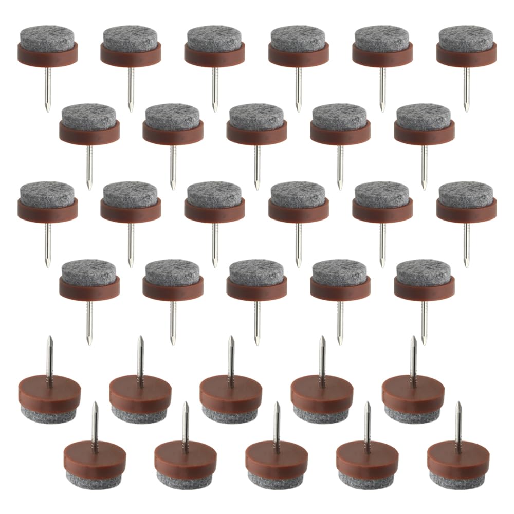 TOVOT 32PCS 3/4" Nail-On Furniture Felt Pads 20MM Chair Leg Protectors Felt Pads for Hardwood Floors (Gray and Brown)