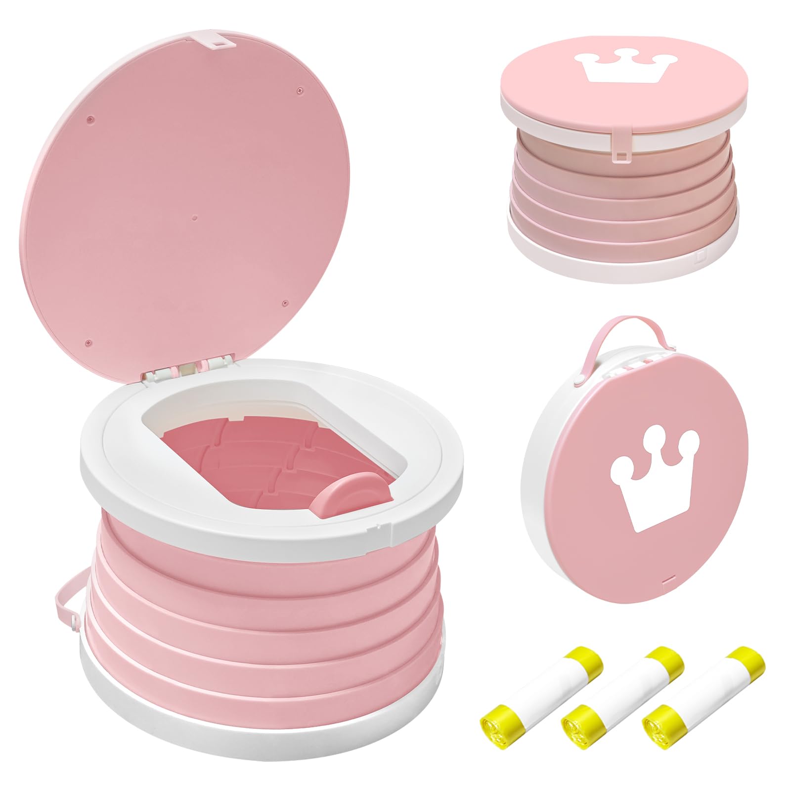 Photo 1 of 2025 Upgraded Portable Potty Training, Travel Potty for Toddler, portable toilet for kids Foldable, Apply to Seat Emergency Toilet for Camping, Outdoor,Car, Indoor(White-Pink)