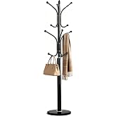 VEKOID 12 Hooks Metal Coat Rack Freestanding Coat Tree with Marble Base, Heavy Duty Coat Rack Stand for Clothes Hats Bags, Coat Hanger Stand for Corner Entryway Bedroom Office (Black)