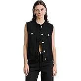 Oaovo Women's Sleeveless Denim Vest O Neck Button Down Jean Waistcoat Jacket Collarless Candy Tops