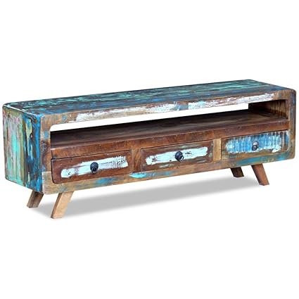 Festnight Vintage Tv Cabinet Stand Unit 3 Drawers Solid Reclaimed