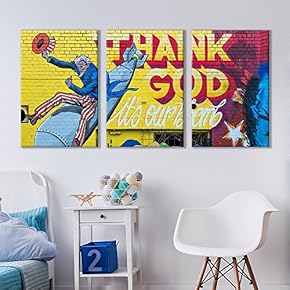 3 Panel Canvas Wall Art - Triptych Street Graffiti Series - Uncle Sam Nuke - Giclee Print Gallery Wrap Modern Home Art Ready to Hang - 16"x24" x 3 Panels