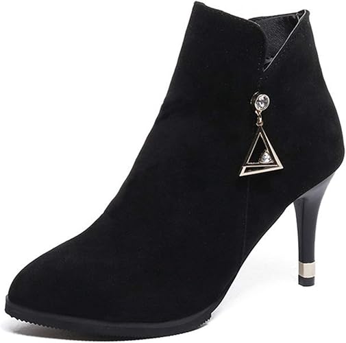 Amazon Gzgz ショートブーツ レディース ヒール ブーツ ピンヒール ブーティ ヒールブーツ ピンヒール ショート スエード調 ブーティー ブーツ ヒール 冬ブーツ 黒 高め シンプル 着痩せ 美脚 出勤 通学 お出かけ Gzgz ブーツ ブーティ