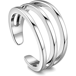 NZUCPZ Toe Rings Silver 3 Row Adjustable Band Ring for Women Open Toe Jewelry Copper Minimalist Mens Foot Accessory