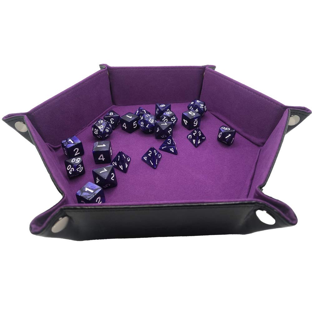 Grinning Gargoyle - Hexagon Dice Rolling Tray - DnD RollingTray for Role-Playing Games with 20 Polyhedral DnD Dice Set - Dungeons and Dragons Dice Pad - PU Leather RPG Accessory D&D (Marble x20)